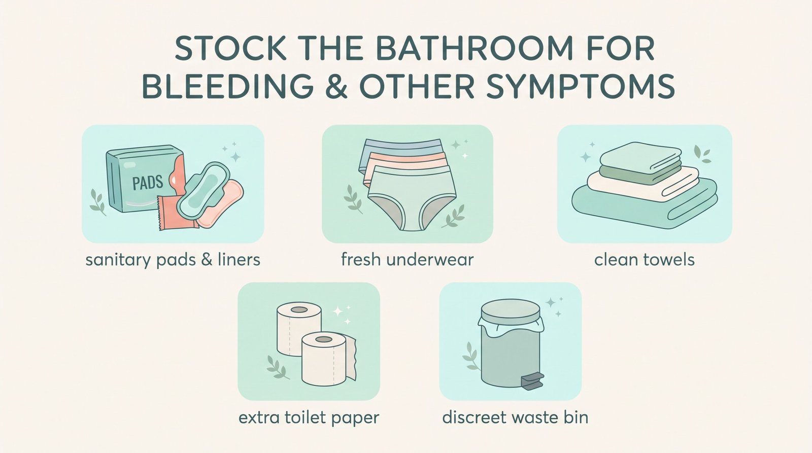 4. Stock the Bathroom for Bleeding and Other Symptoms
